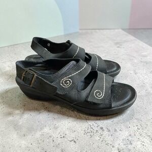 Flexus Black Slingback Sandals Women Size 7.5 EU 38 Flat Double Strap Made Italy